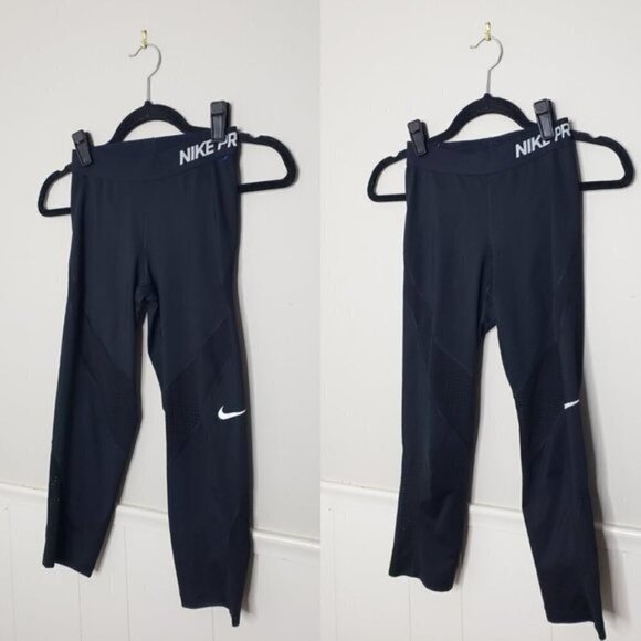 NIKE Dri Fit Black Crop Length Athletic Leggings - Picture 1 of 9